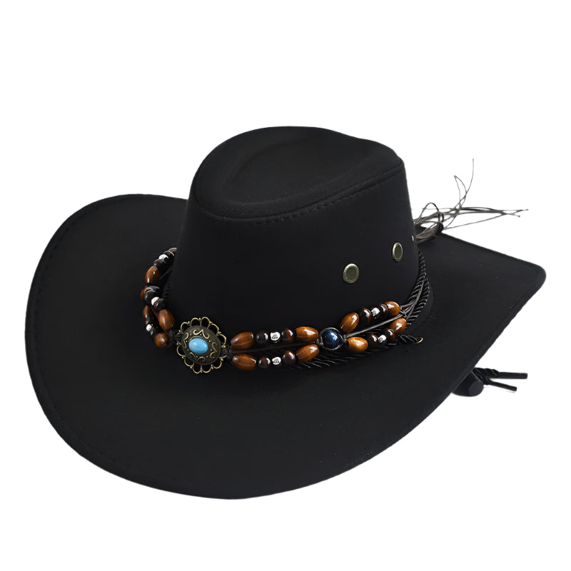 western-style-brown-with-beaded-band-and-metal-flower-decoration-for-men-and-women