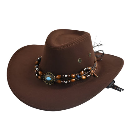 western-style-brown-with-beaded-band-and-metal-flower-decoration-for-men-and-women