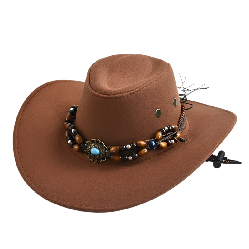 western-style-brown-with-beaded-band-and-metal-flower-decoration-for-men-and-women