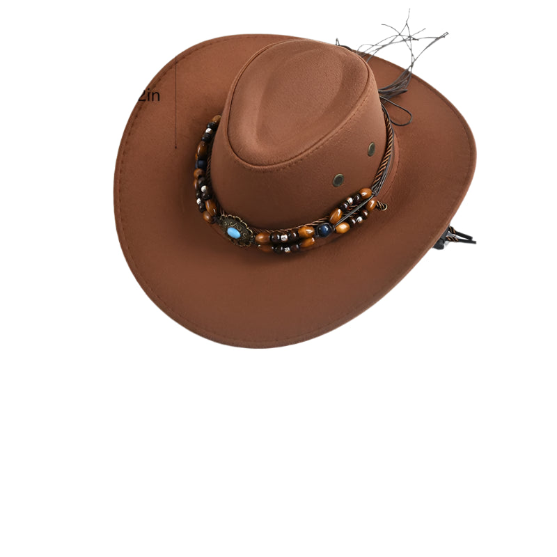 western-style-brown-with-beaded-band-and-metal-flower-decoration-for-men-and-women