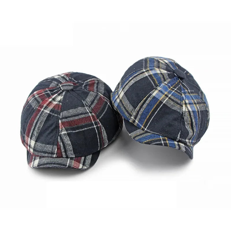 Navy-Retro-Vintage-Men-Women-Tartan-Newsie-Bakerboy-Paperboy-Cabbie-Hat