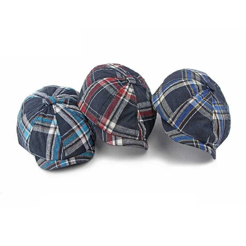 Navy-Retro-Vintage-Men-Women-Tartan-Newsie-Bakerboy-Paperboy-Cabbie-Hat