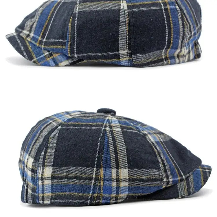 Navy-Retro-Vintage-Men-Women-Tartan-Newsie-Bakerboy-Paperboy-Cabbie-Hat