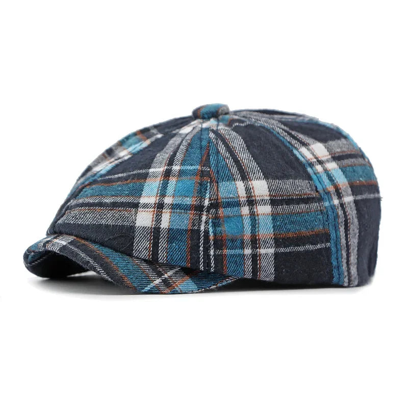 Navy-Retro-Vintage-Men-Women-Tartan-Newsie-Bakerboy-Paperboy-Cabbie-Hat