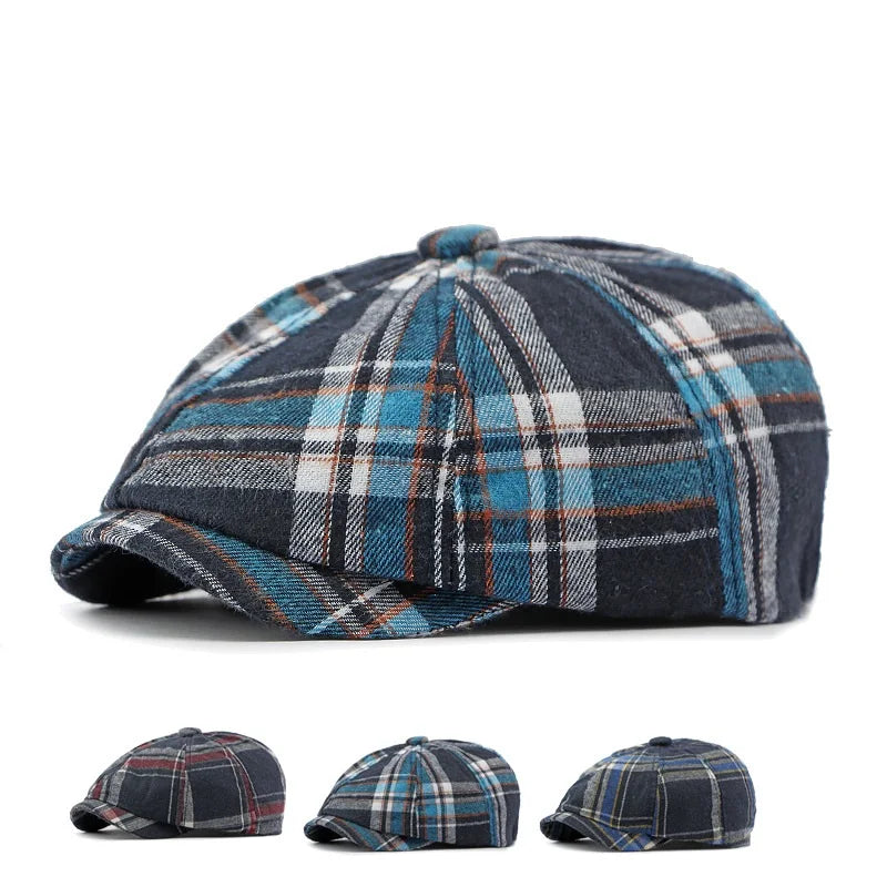 Navy-Retro-Vintage-Men-Women-Tartan-Newsie-Bakerboy-Paperboy-Cabbie-Hat
