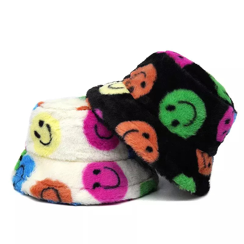 Smiling Multicolor Fur Bucket Hat