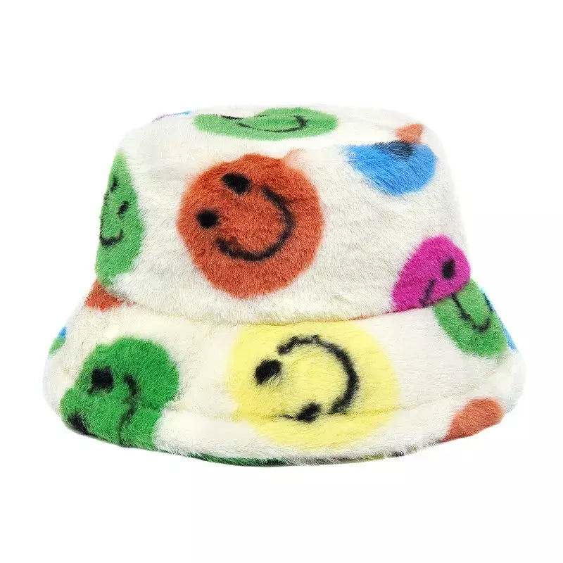 Smiling Multicolor Fur Bucket Hat