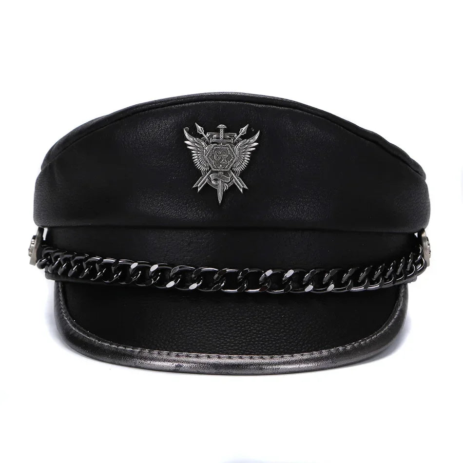 men-emblem-chain-detailed-structured-military-hat