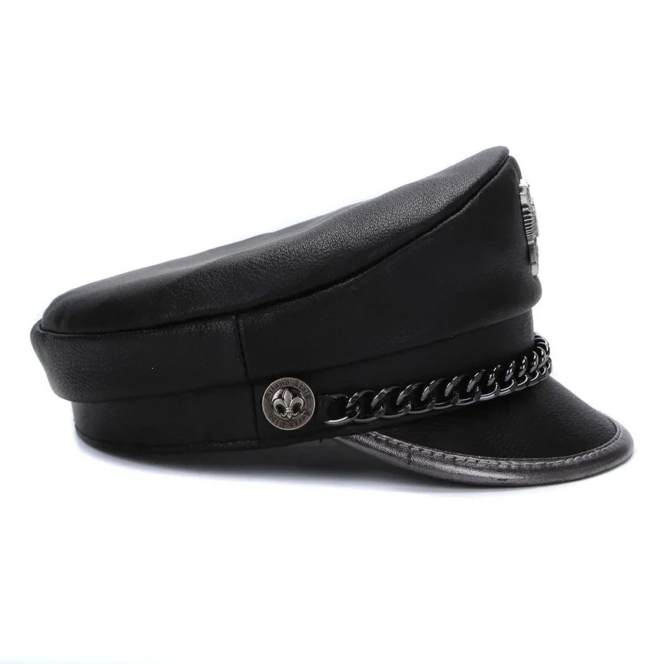 men-emblem-chain-detailed-structured-military-hat