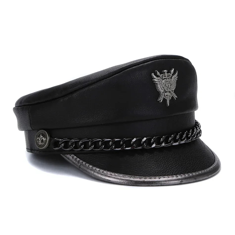men-emblem-chain-detailed-structured-military-hat