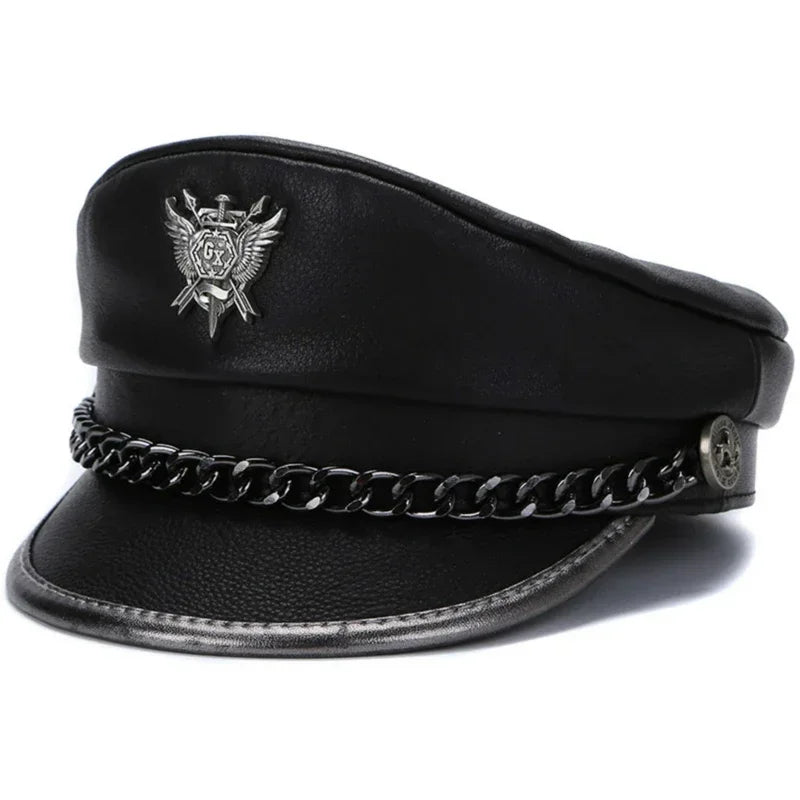 men-emblem-chain-detailed-structured-military-hat