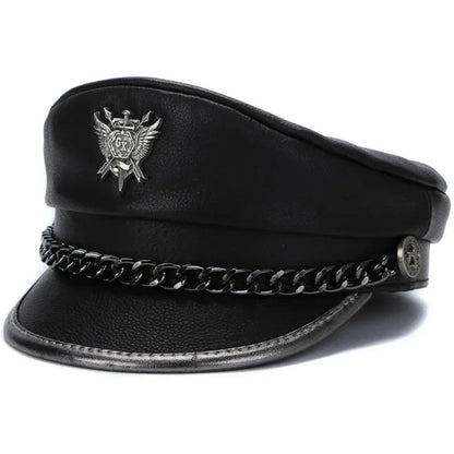 men-emblem-chain-detailed-structured-military-hat