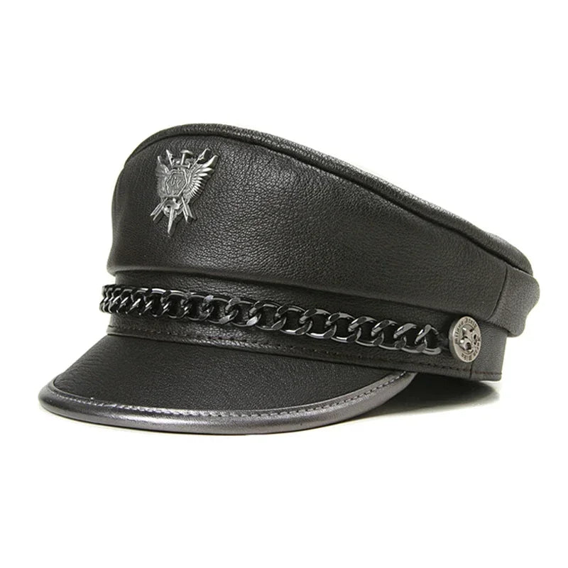 men-emblem-chain-detailed-structured-military-hat