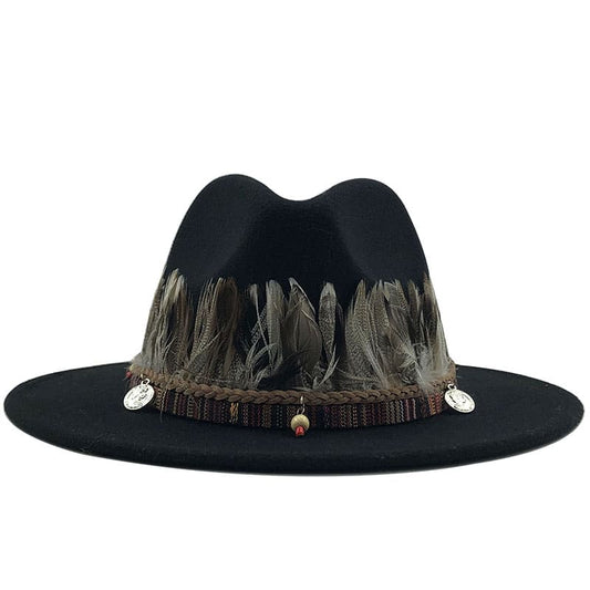 Feathers Belt Wool Fedora Hat