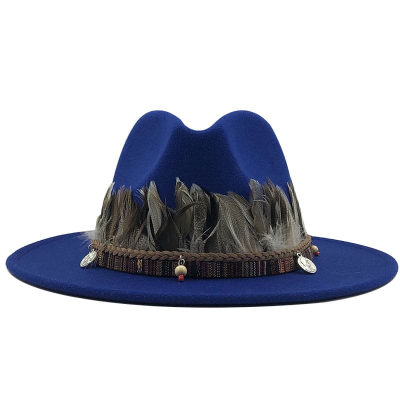 Feathers Belt Wool Fedora Hat