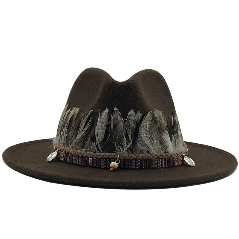 Feathers Belt Wool Fedora Hat