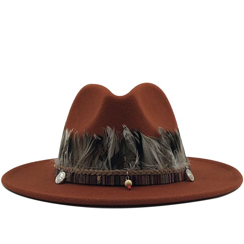 Feathers Belt Wool Fedora Hat