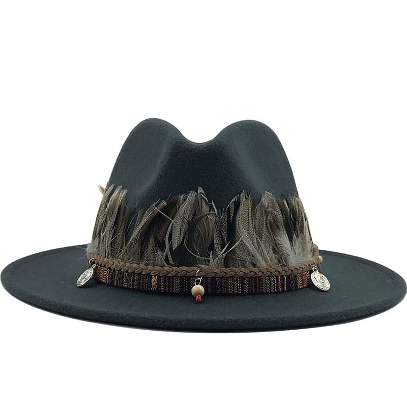 Feathers Belt Wool Fedora Hat