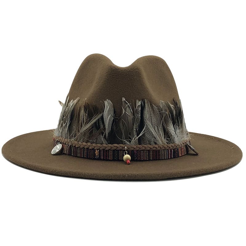 Feathers Belt Wool Fedora Hat