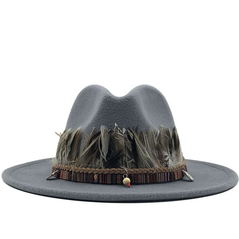 Feathers Belt Wool Fedora Hat