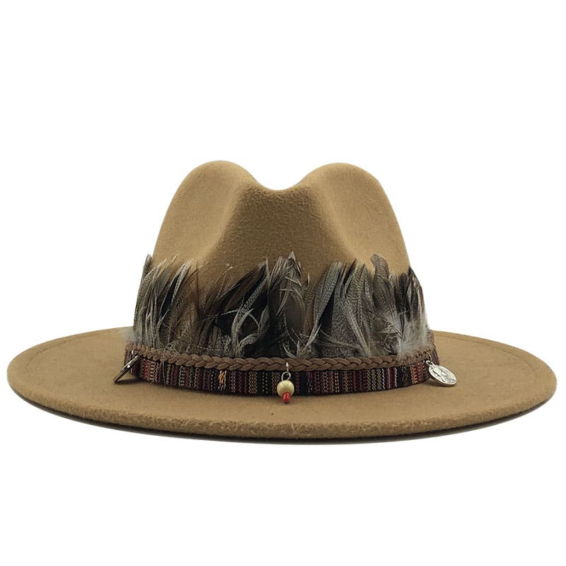 Feathers Belt Wool Fedora Hat