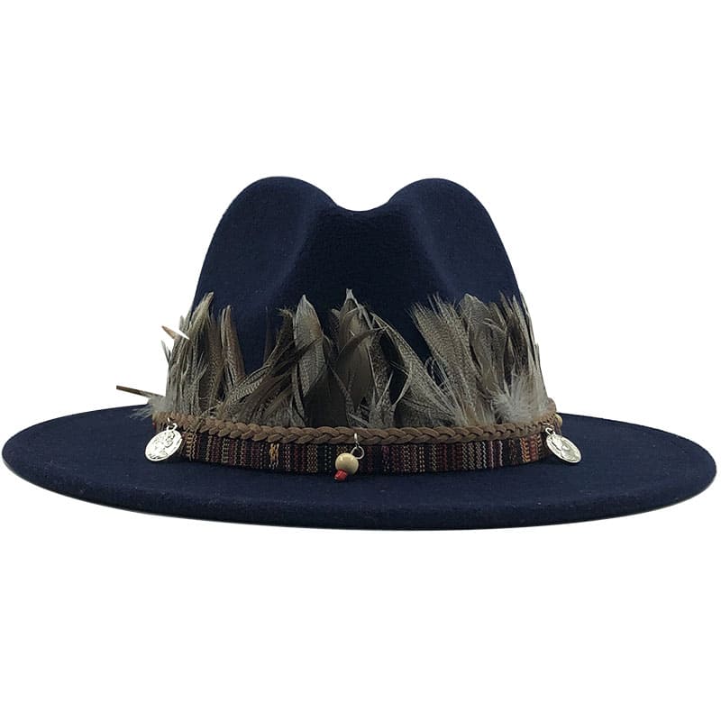 Feathers Belt Wool Fedora Hat