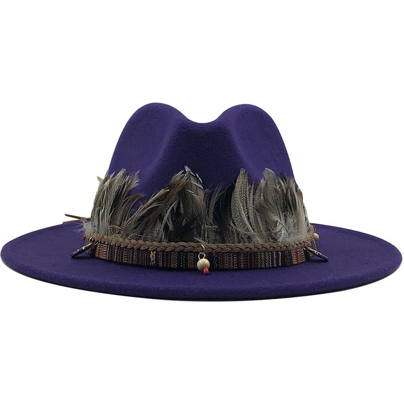 Feathers Belt Wool Fedora Hat