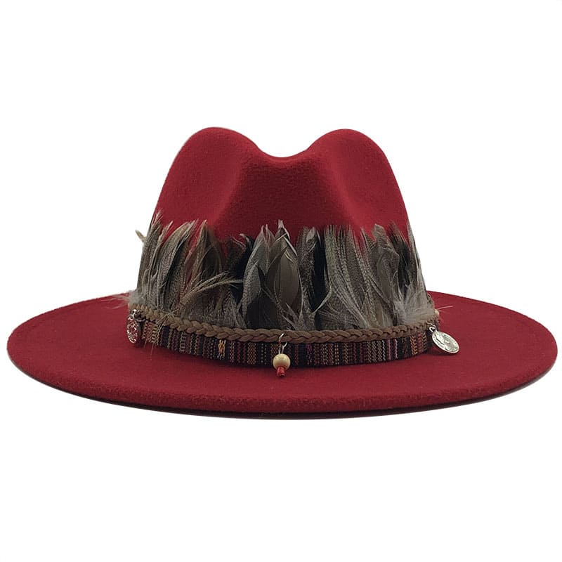 Feathers Belt Wool Fedora Hat