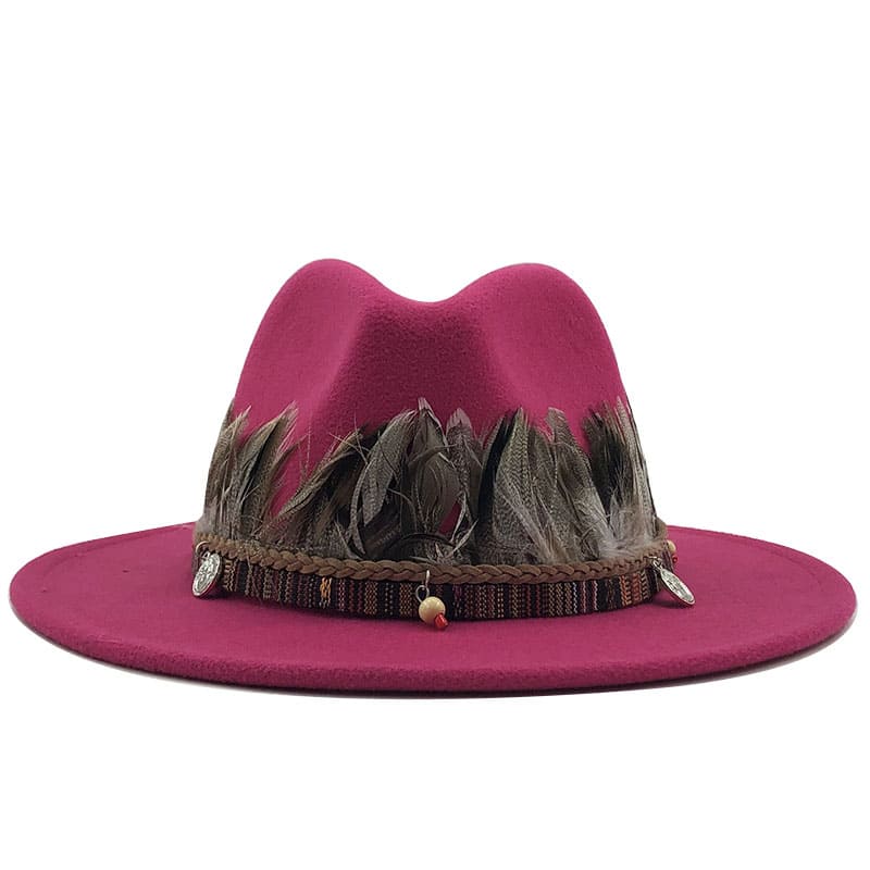 Feathers Belt Wool Fedora Hat