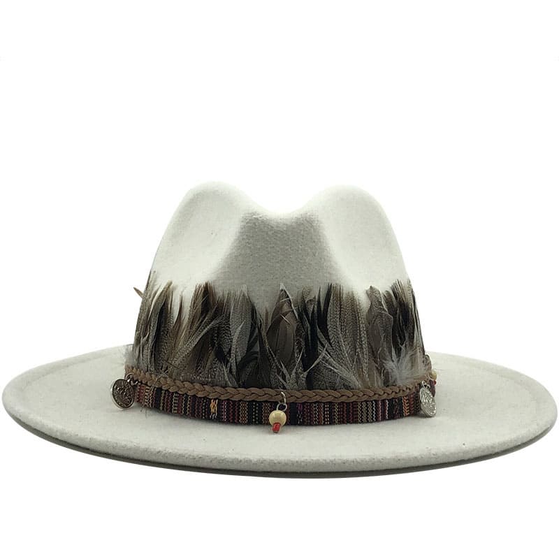 Feathers Belt Wool Fedora Hat