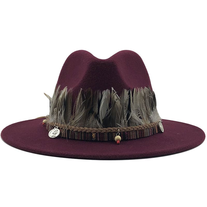 Feathers Belt Wool Fedora Hat