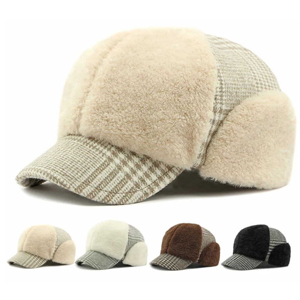 men-women-autumn-tartan-plain-furry-fuzzy-hat