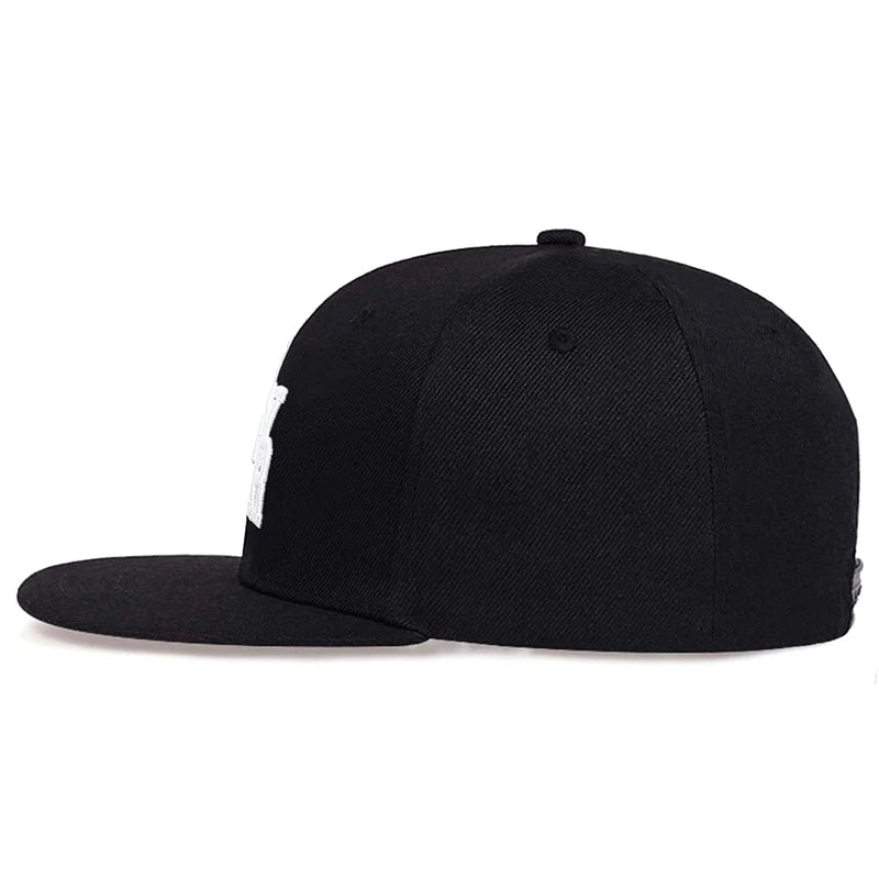 Embroidered-Plain-Black-Snapback-Cap-Side-Ghelter