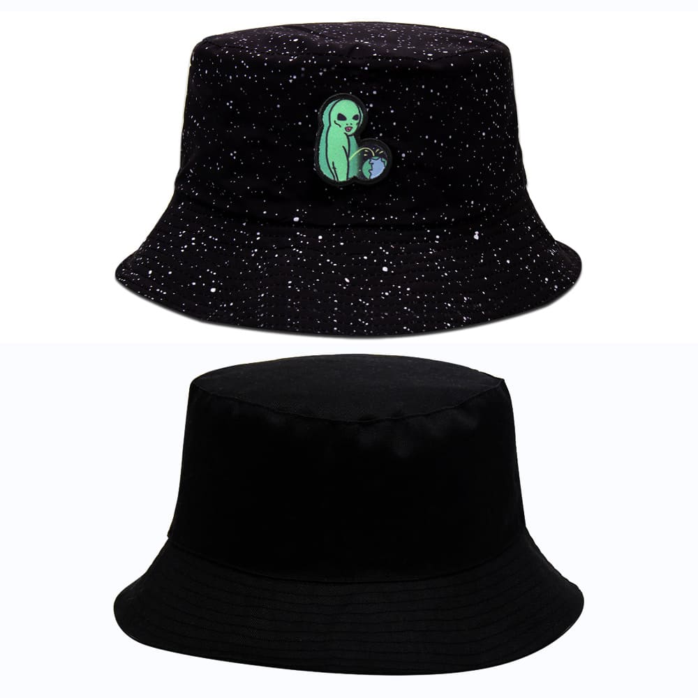 Alien Peeing Black Bucket Hat