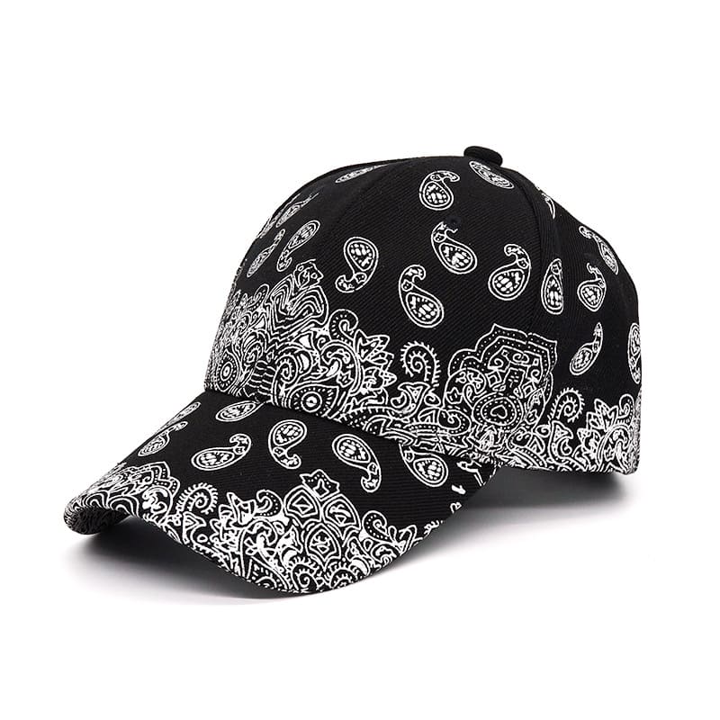 B&W Cashew Flowers Baseball Cap