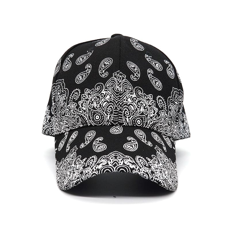 B&W Cashew Flowers Baseball Cap