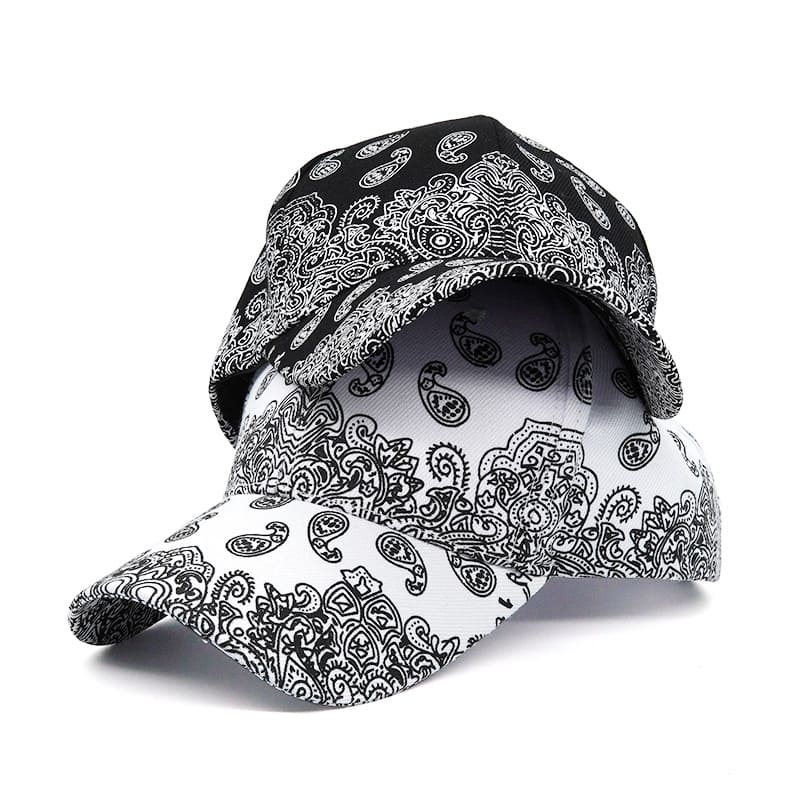 B&W Cashew Flowers Baseball Cap