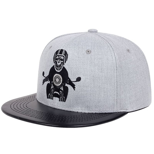 Biker Skull Gray Snapback Cap