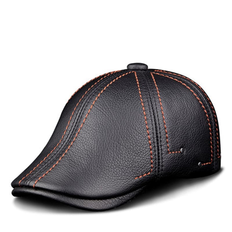 Black Genuine Leather Duckbill Cap