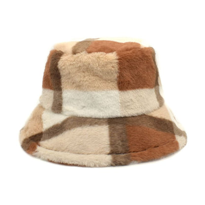 Brown Tartan Fur Bucket hat