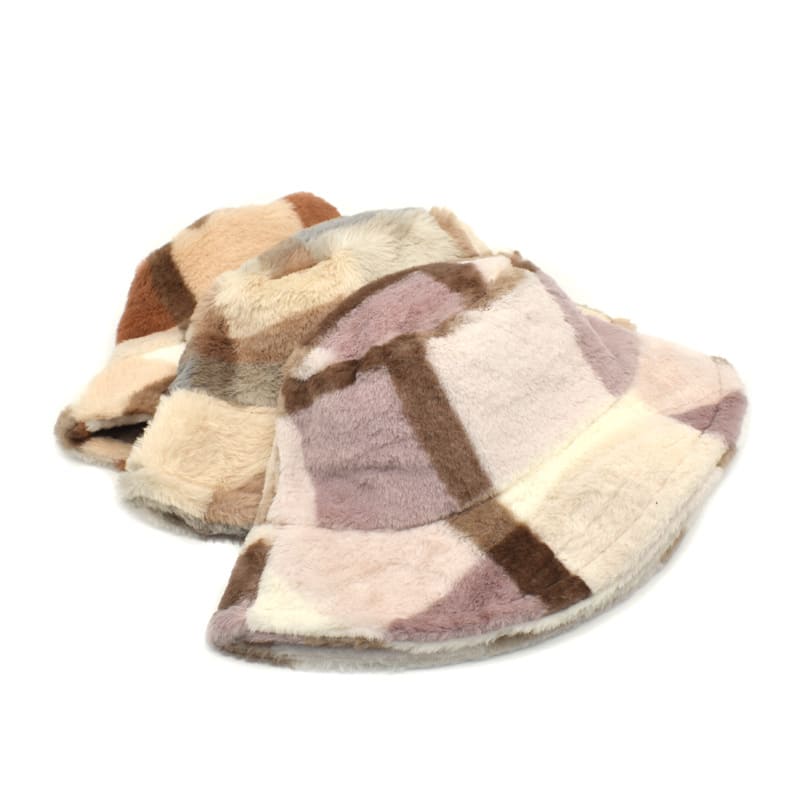 Brown Tartan Fur Bucket hat