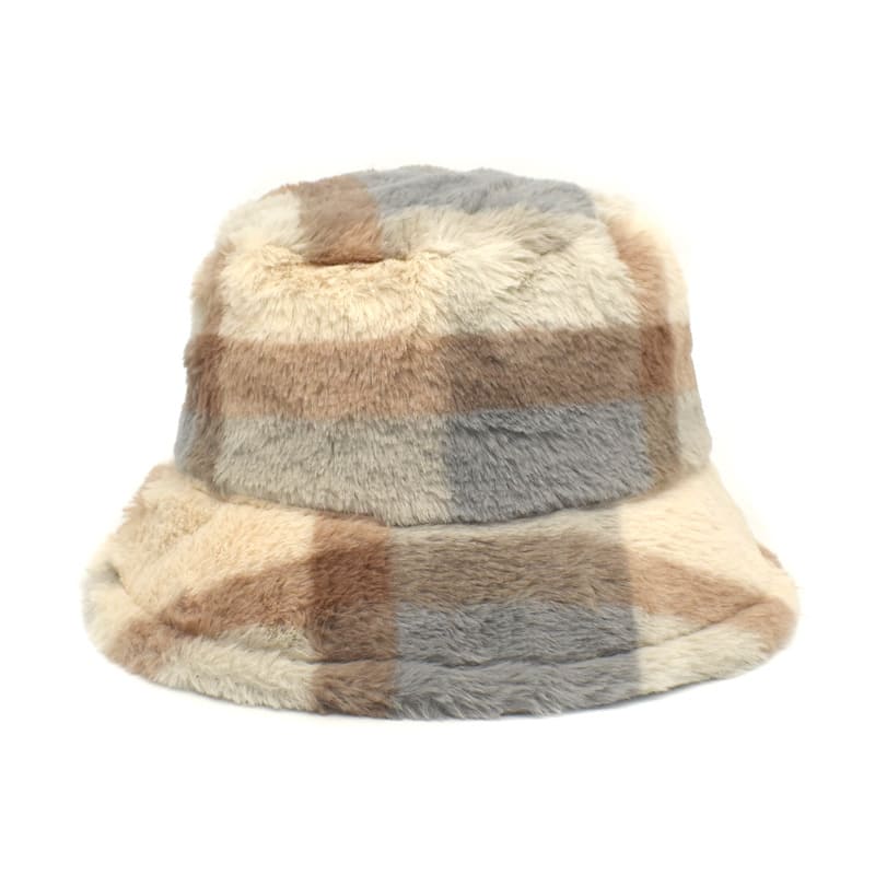 Brown Tartan Fur Bucket hat