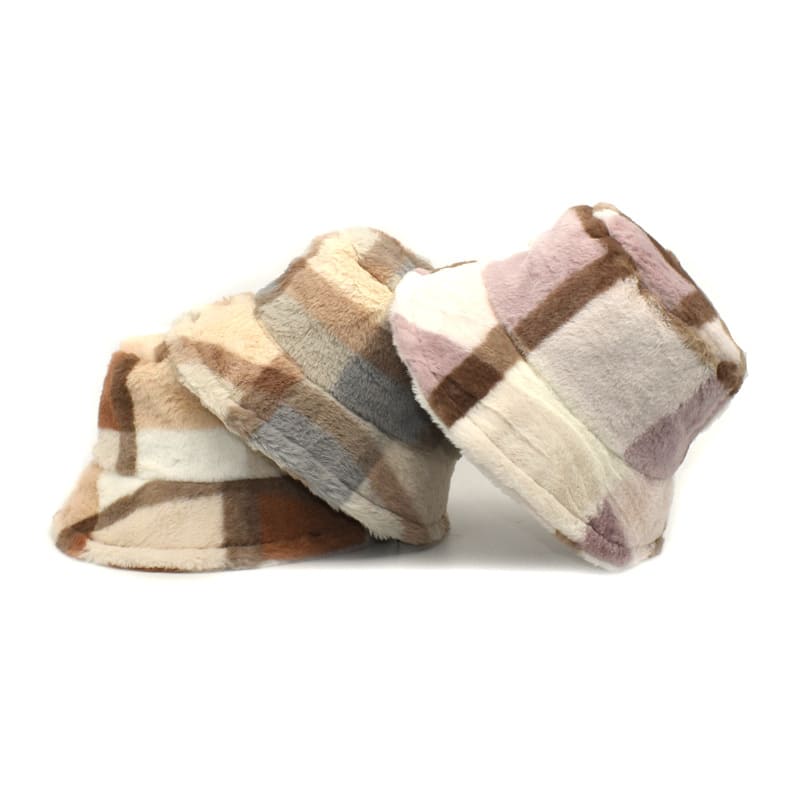 Brown Tartan Fur Bucket hat