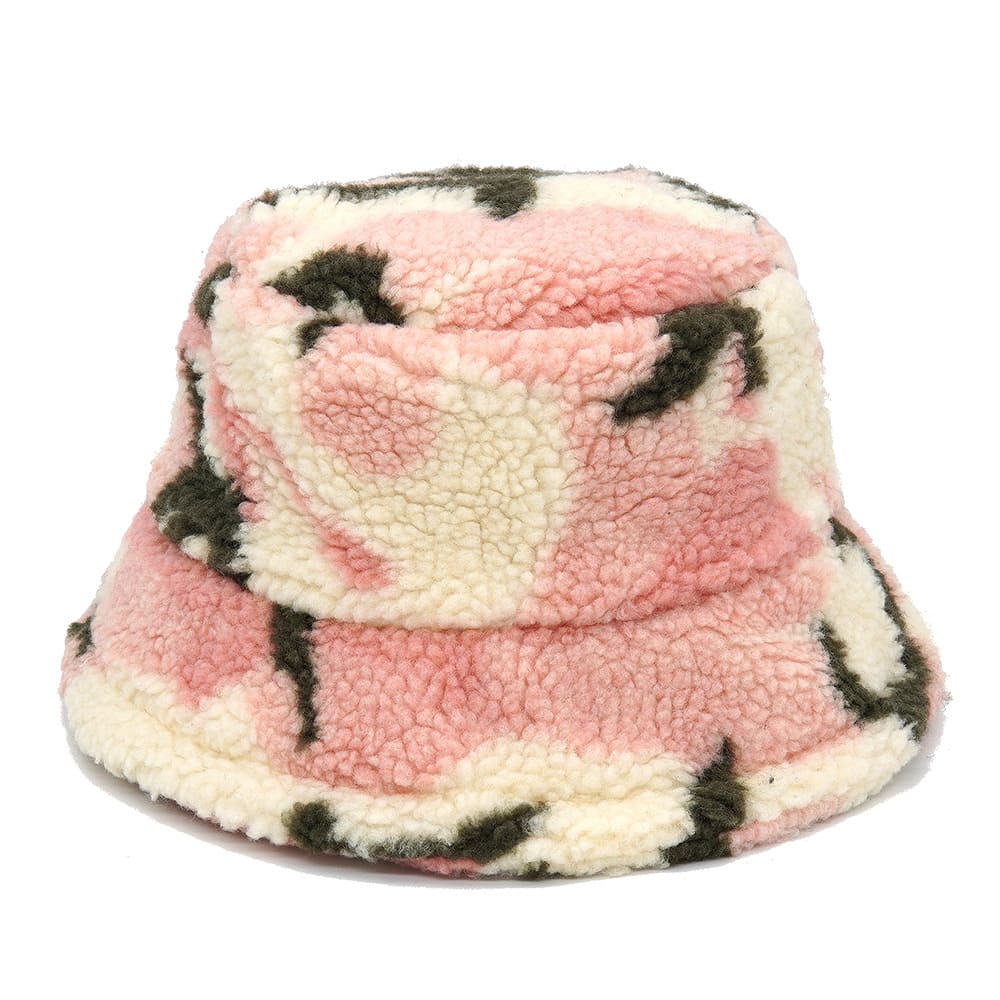 Camouflage Print Fur Bucket Hat