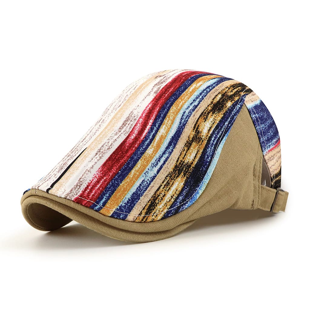 Chessy Striped Cotton Flat Cap