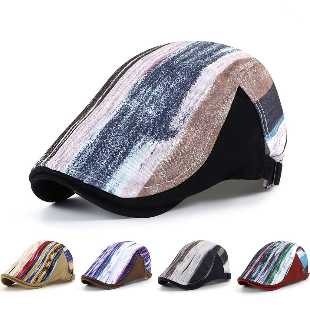 Chessy Striped Cotton Flat Cap