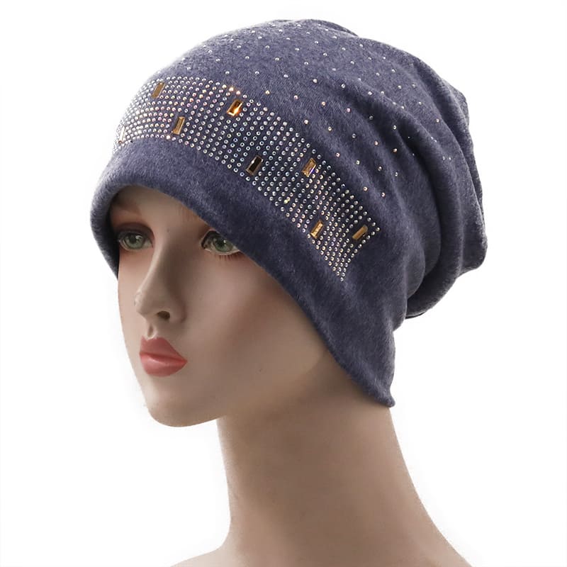 Chloe Rhinestones Cotton Beanie