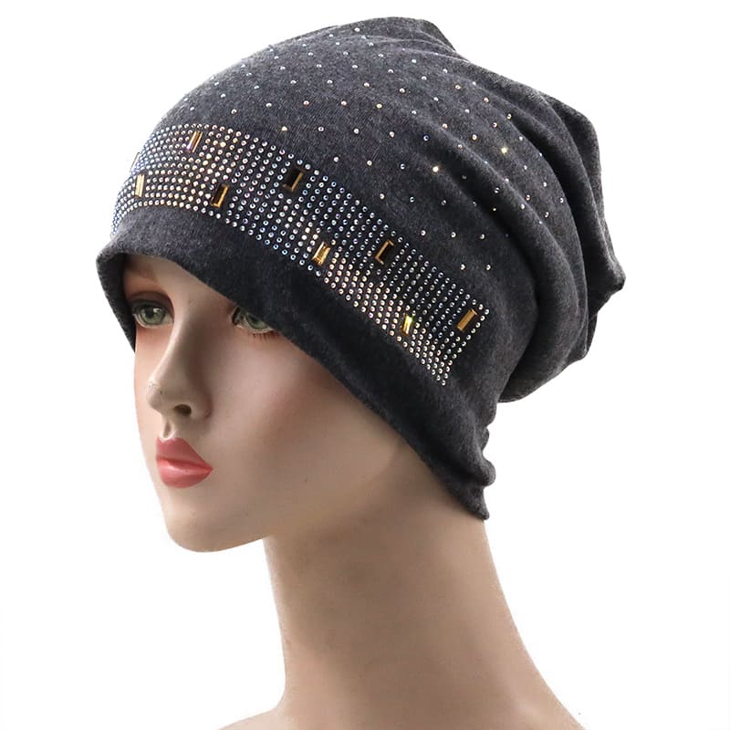 Chloe Rhinestones Cotton Beanie