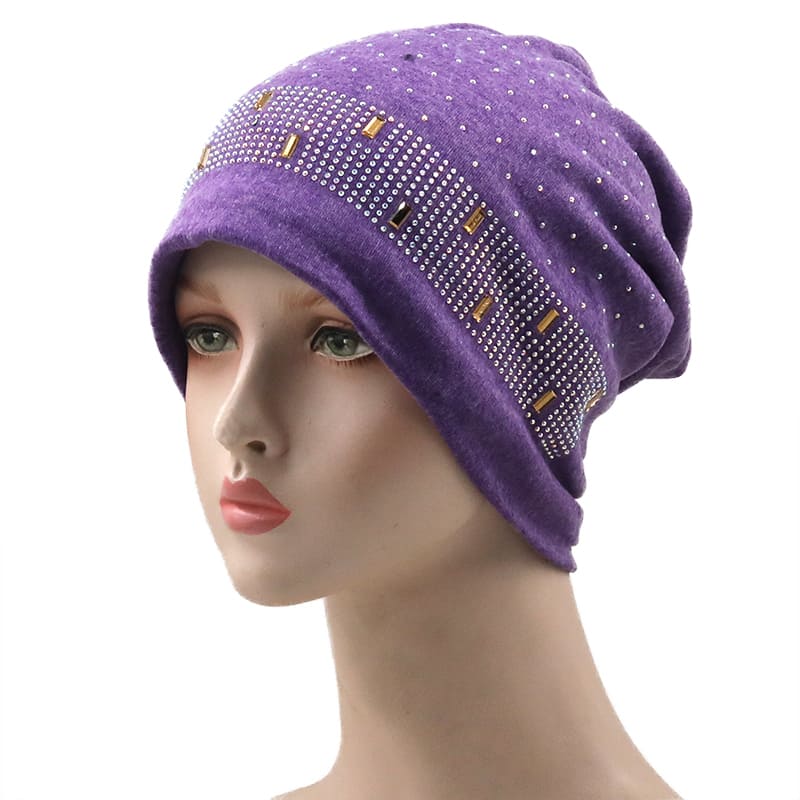 Chloe Rhinestones Cotton Beanie