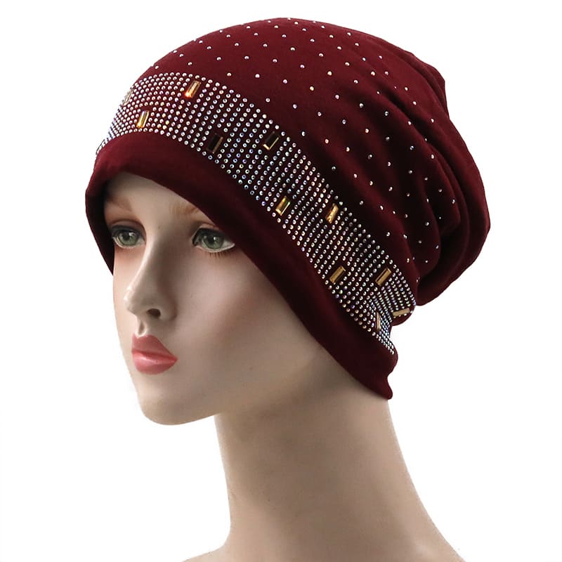 Chloe Rhinestones Cotton Beanie